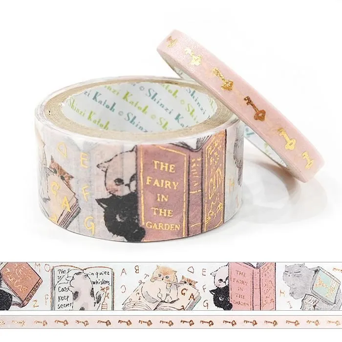 My Dear Cats Series Sparkling Foil Washi Tape - Reading Cat