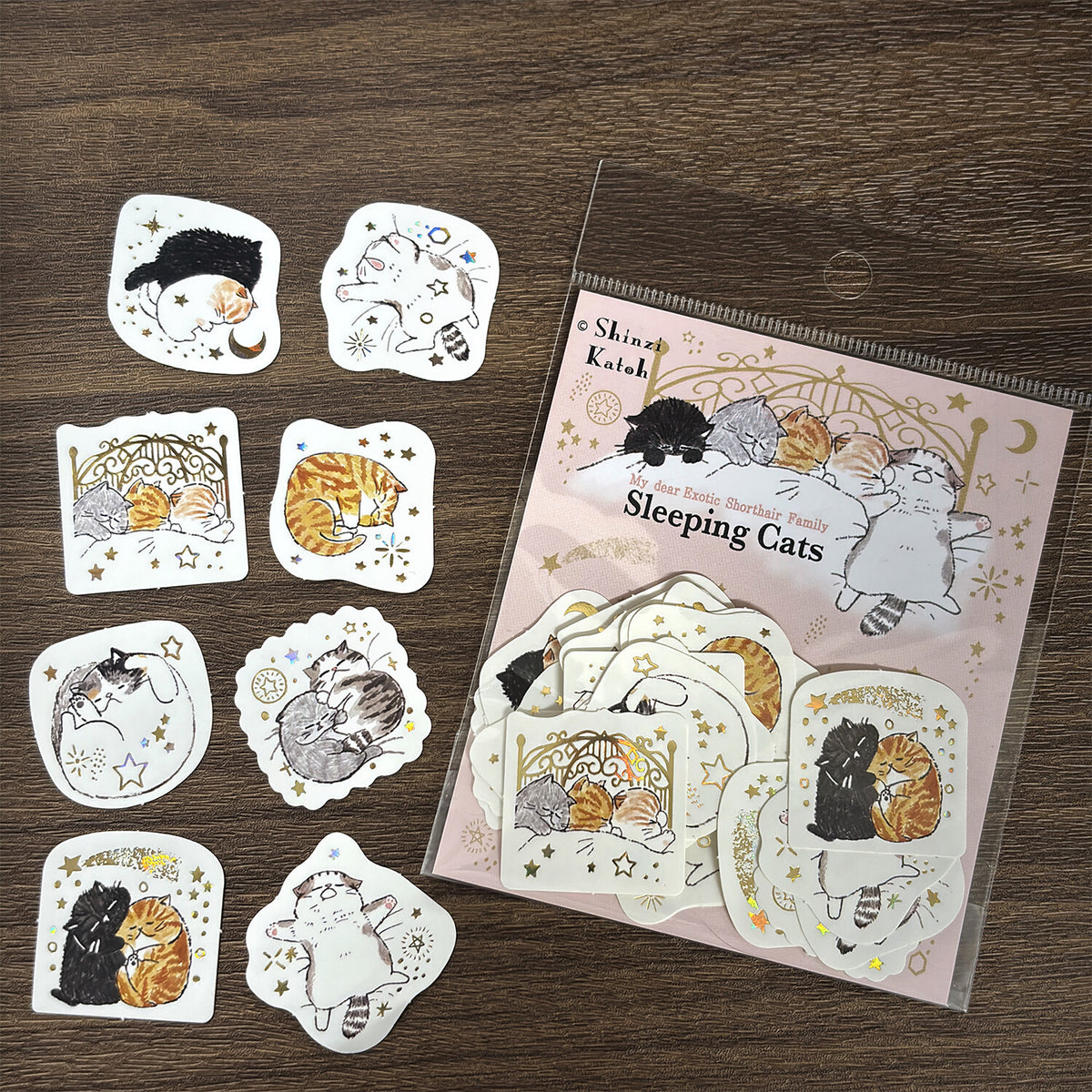 Sparkling Foil Flake Sticker - Sleeping Cats