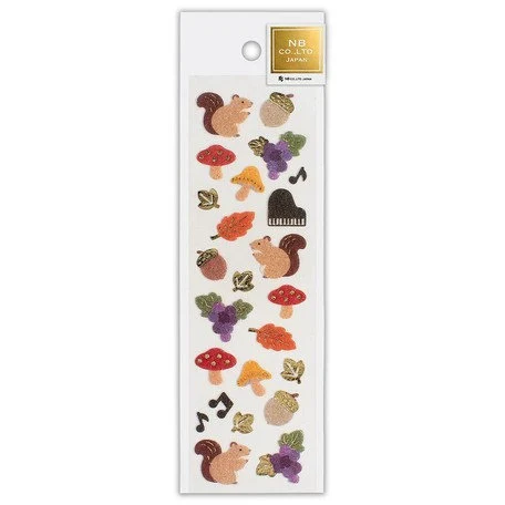 Autumn Series Gold Foil Fluffy Sticker - Autumn Squirrel