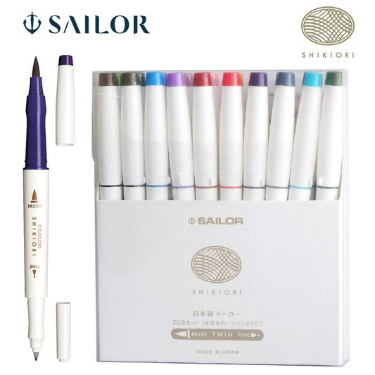 SHIKIORI Dual Tip Fine liner Calligraphy Brush Pen Full Set 20 Color