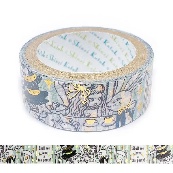 Alice in Wonderland Series Gold Foil Washi Tape - Strange Tea Party