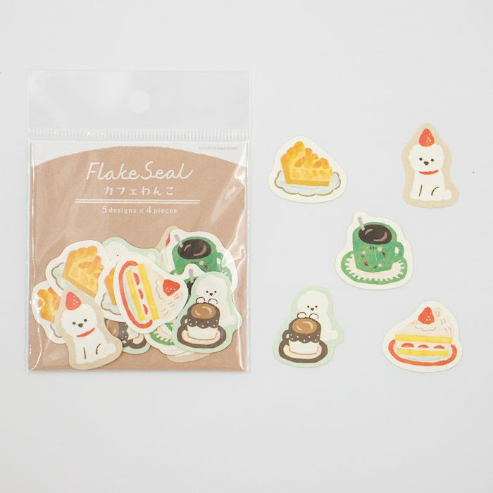 Japanese Washi Flake Sticker Bag - Cafe Dog