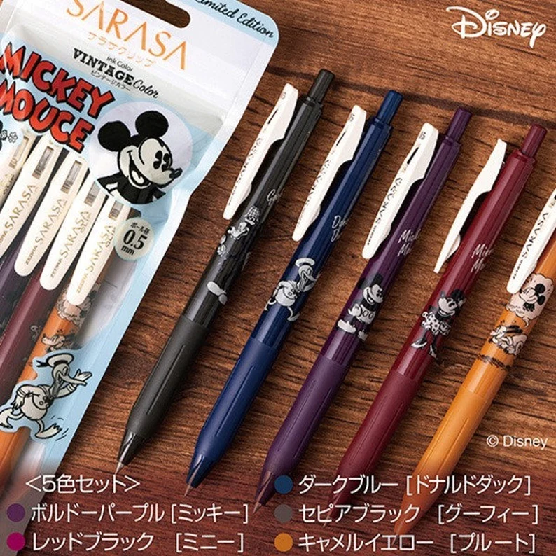 Sarasa Clip x Mickey Mouse 0.5 mm Vintage Color Gel Pen Set