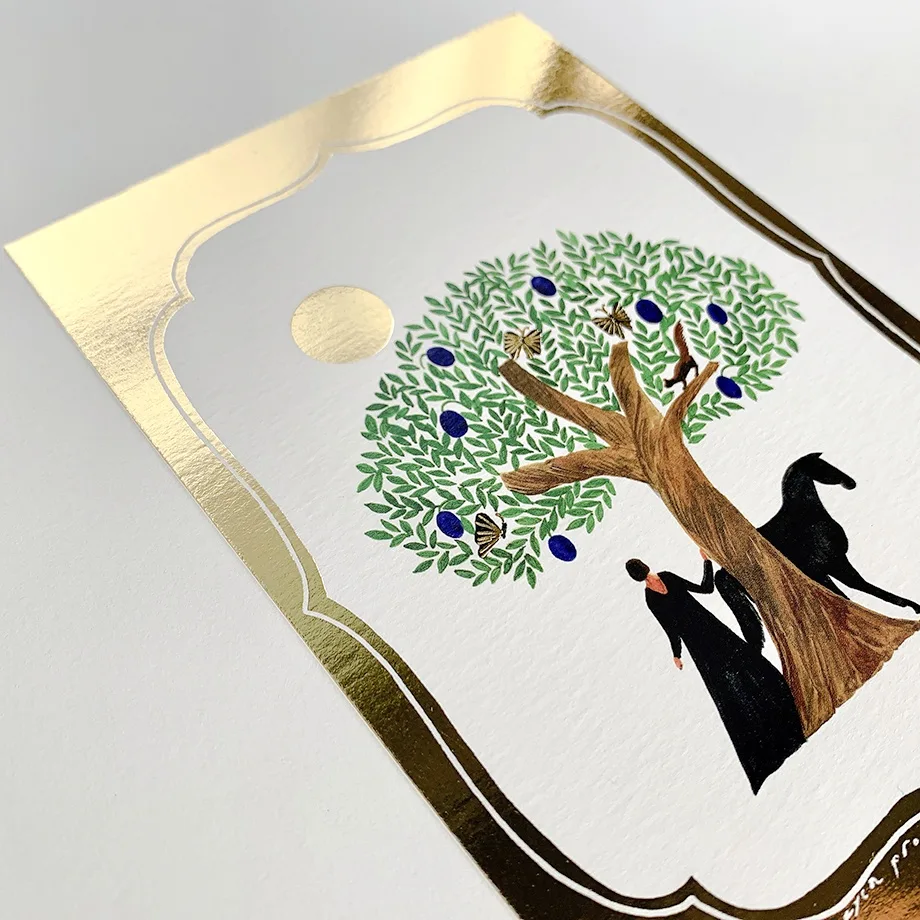 Foil Postcard Set designed by Nishi Shuku - Tree / Gold