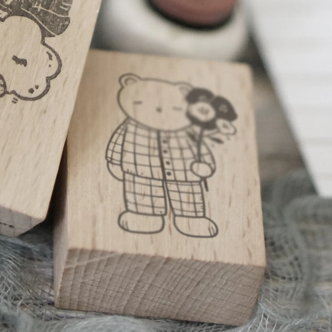 Dream Series Rubber Stamp - Bear in Pajamas