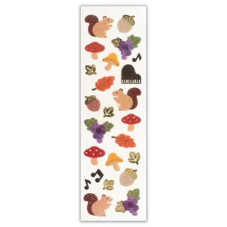 Autumn Series Gold Foil Fluffy Sticker - Autumn Squirrel