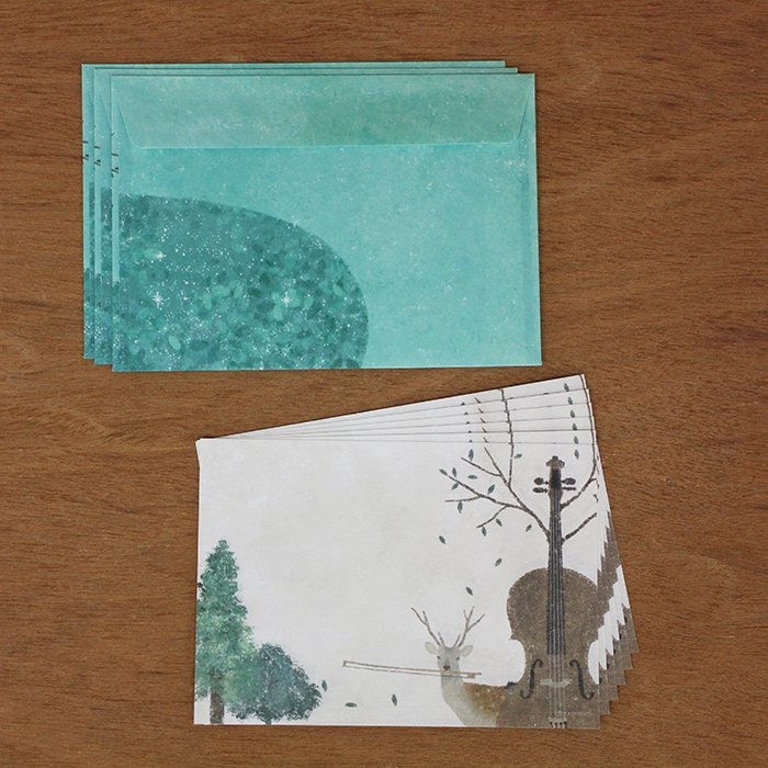 Mini Letter Writing Set Design by Aikira Kusaka - Deer and cello on the hill