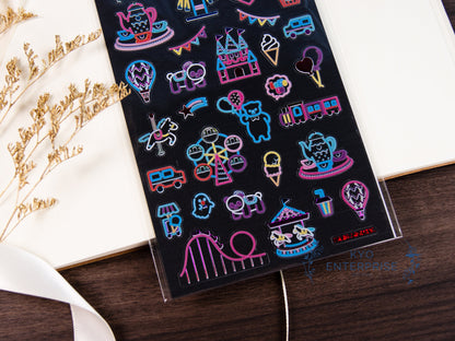 Midnight Neon Party Rainbow Foil Sticker Series - Happy Land