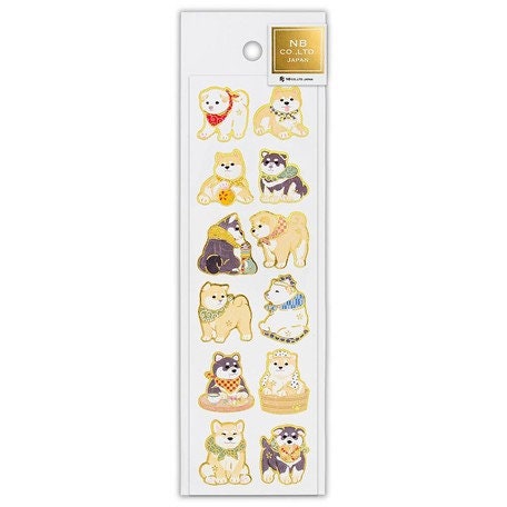 Japanese Style Gold Foil Series Sticker - Shiba Dog