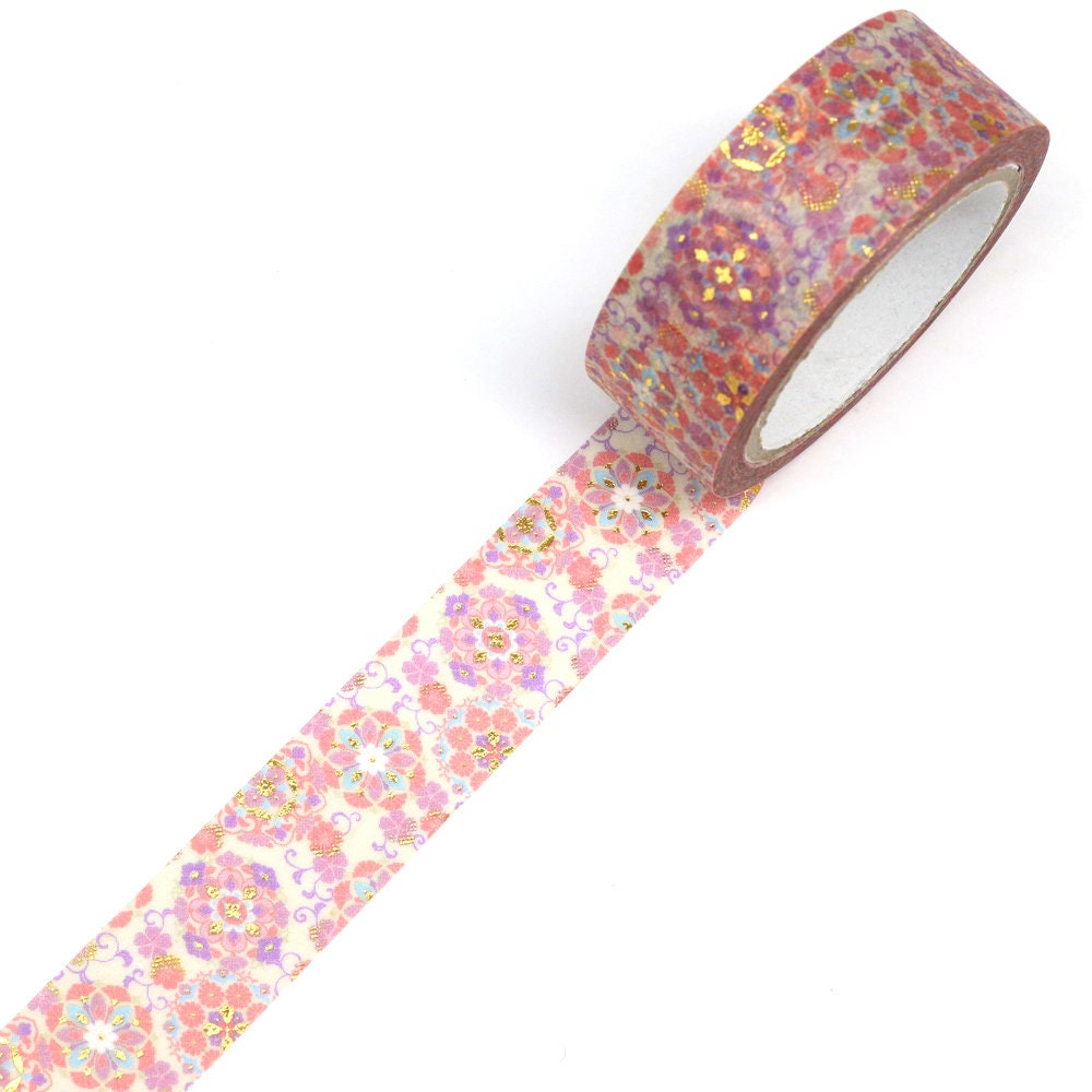 Kimono Hana Series Gold Foil Washi Tape - Flower Crest