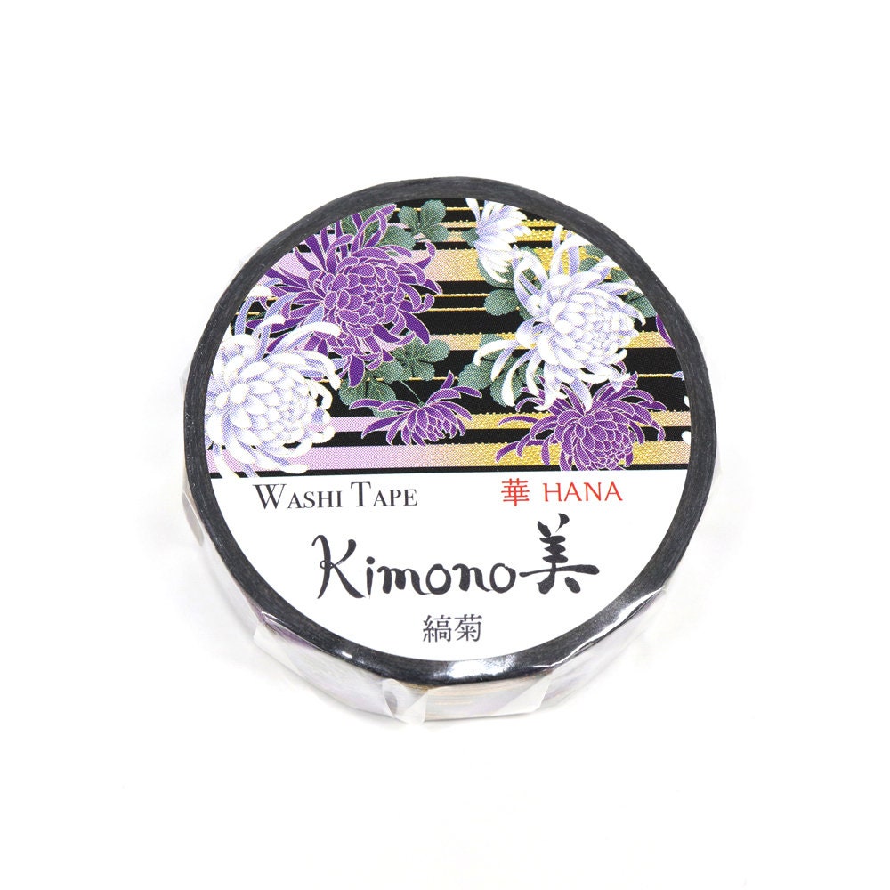 Kimono Hana Series Gold Foil Washi Tape - Striped Chrysanthemum