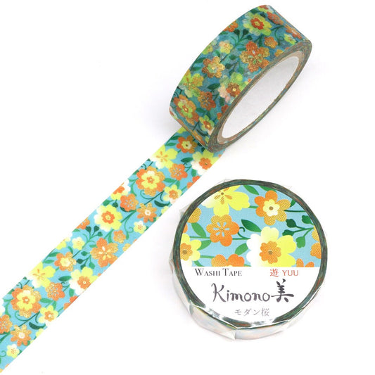 Kimono Yuu Series Gold Foil Washi Tape - Modern Cherry Blossoms