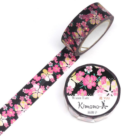 Kimono Yuu Series Gold Foil Washi Tape - Striped Dianthus