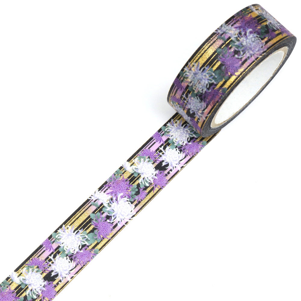 Kimono Hana Series Gold Foil Washi Tape - Striped Chrysanthemum