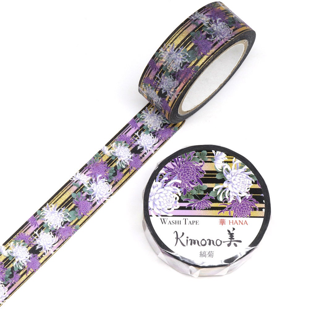 Kimono Hana Series Gold Foil Washi Tape - Striped Chrysanthemum