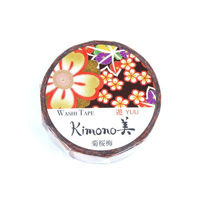 Kimono Yuu Series Gold Foil Washi Tape - Chrysanthemum Cherry Plum