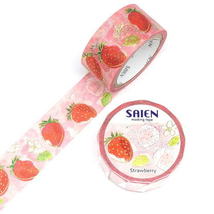 Saien Fruits' Time Gold & Silver Foil Washi Tape Series - Strawberry