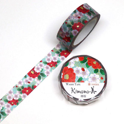 Kimono Hana Series Gold Foil Washi Tape - Camellia & Sakura