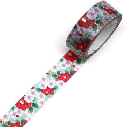 Kimono Hana Series Gold Foil Washi Tape - Camellia & Sakura