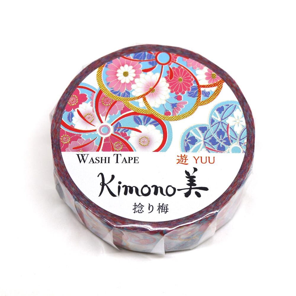 Kimono Yuu Series Gold Foil Washi Tape - Pinch Plum