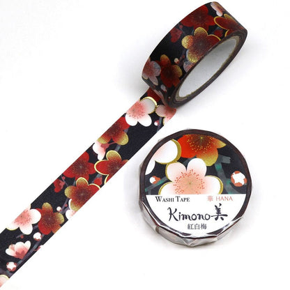 Kimono Hana Series Gold Foil Washi Tape - Red & White Plum