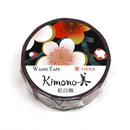 Kimono Hana Series Gold Foil Washi Tape - Red & White Plum