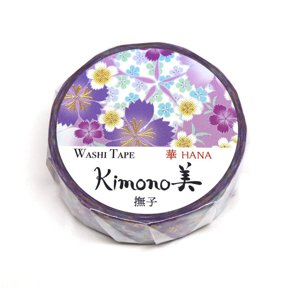 Kimono Hana Series Gold Foil Washi Tape - Fringed Pink