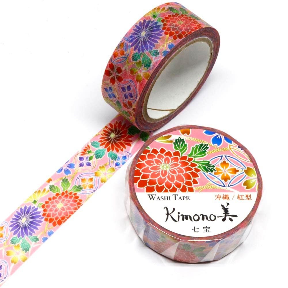 Kimono Okinawa Bin Series Gold Foil Washi Tape - Shippo