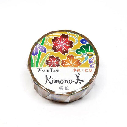 Kimono Okinawa Bin Series Gold Foil Washi Tape - Sakura & Pine