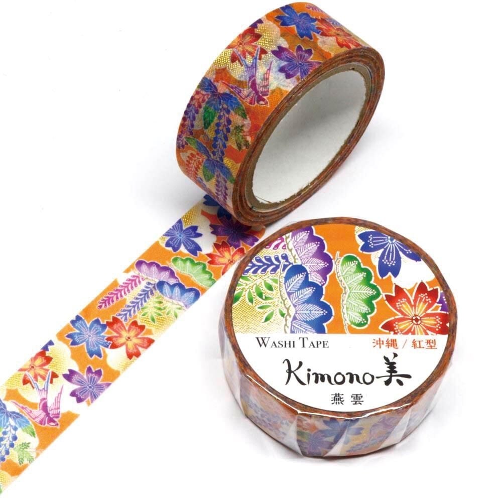 Kimono Okinawa Bin Series Gold Foil Washi Tape - Swallow