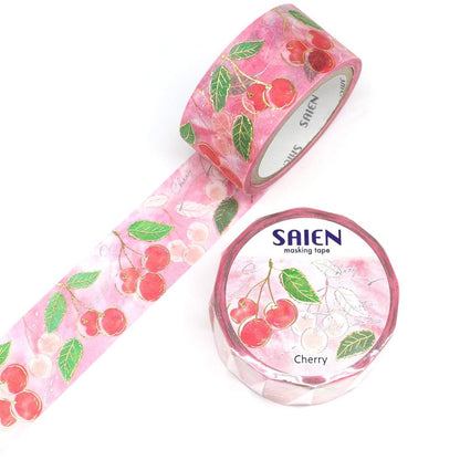 Saien Fruits' Time Gold & Silver Foil Washi Tape Series - Cherry