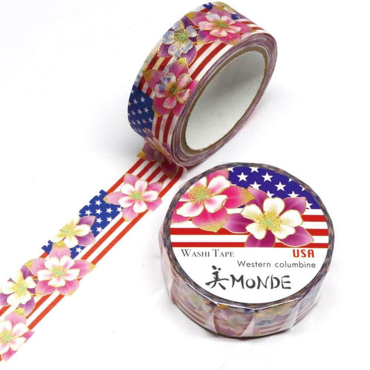 Monde Series Gold Foil Washi Tape  - USA Western and Columbine