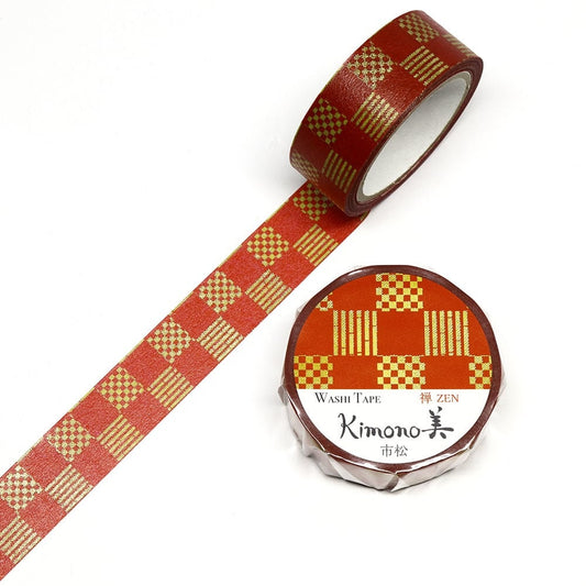 Kimono Zen Series Gold Foil Washi Tape - Checkered Pattern