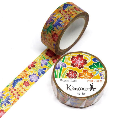 Kimono Okinawa Bin Series Gold Foil Washi Tape - Sakura & Pine