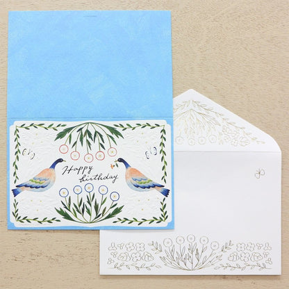 Artist Foil Embossed Card Series designed by Asano Midori - Bird Birthday Card Blue