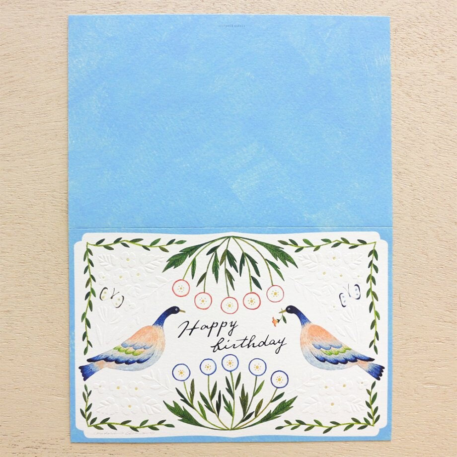 Artist Foil Embossed Card Series designed by Asano Midori - Bird Birthday Card Blue