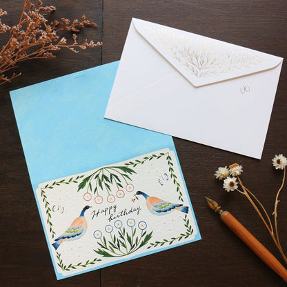 Artist Foil Embossed Card Series designed by Asano Midori - Bird Birthday Card Blue