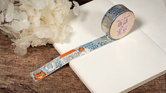 Fairy Tale Gem Series Gold Foil Washi Tape - Aesopica The Cat and the birds