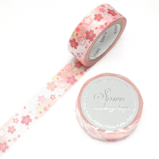 Saien Foil Series Silver Foil Washi Tape  - Cherry Blossoms Decoration