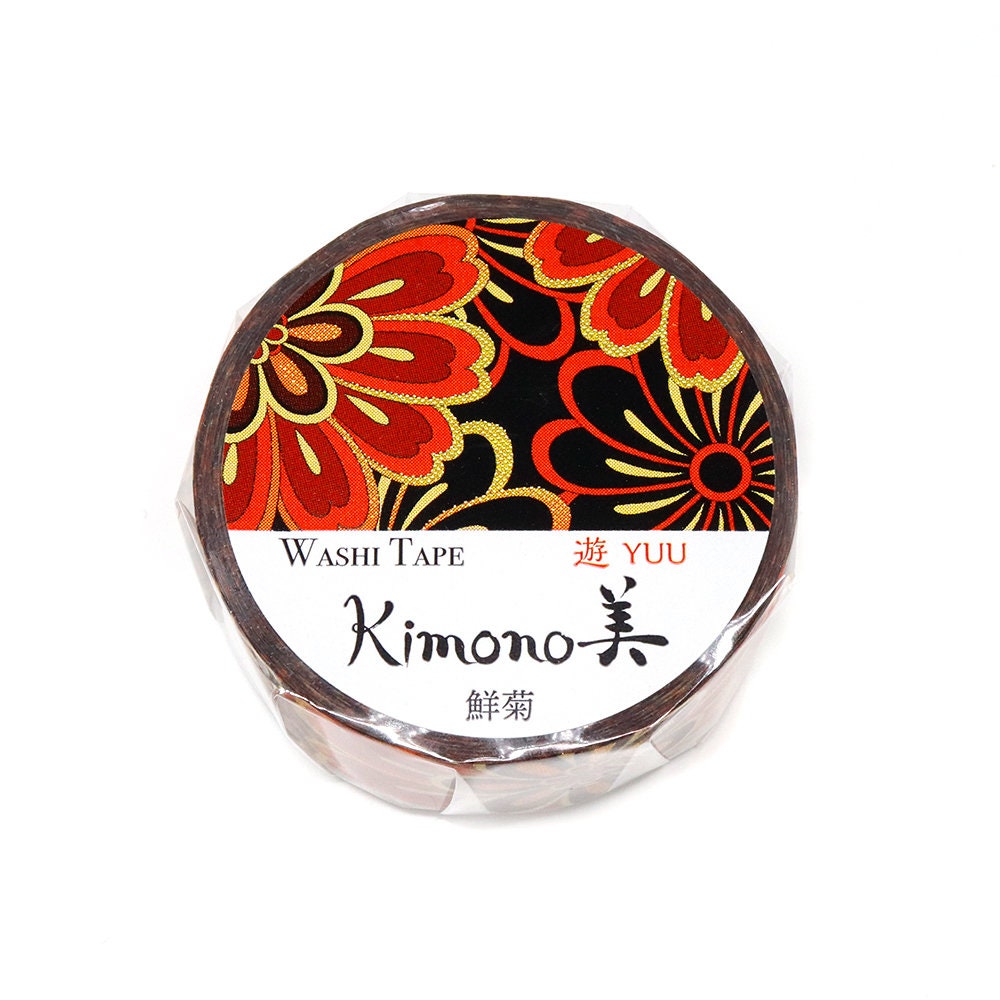 Kimono Yuu Series Gold Foil Washi Tape - Vivid Chrysanthemum