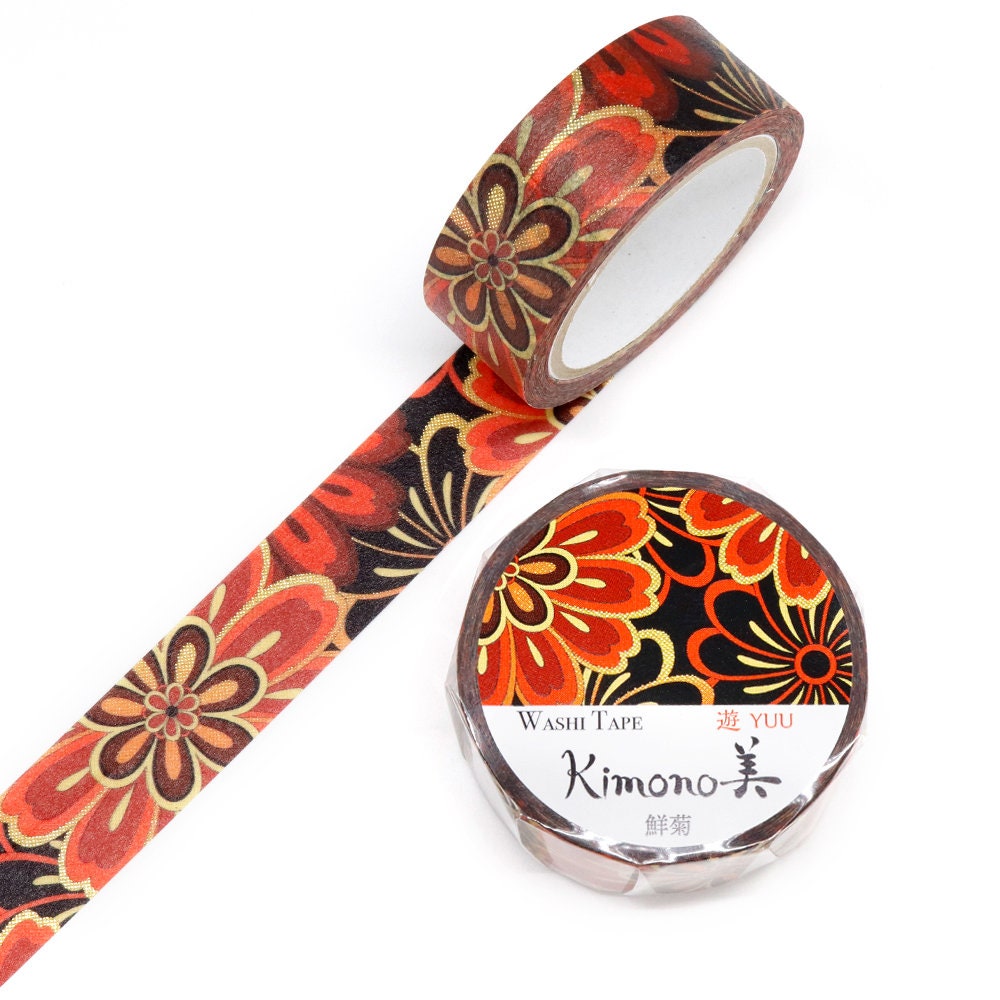 Kimono Yuu Series Gold Foil Washi Tape - Vivid Chrysanthemum