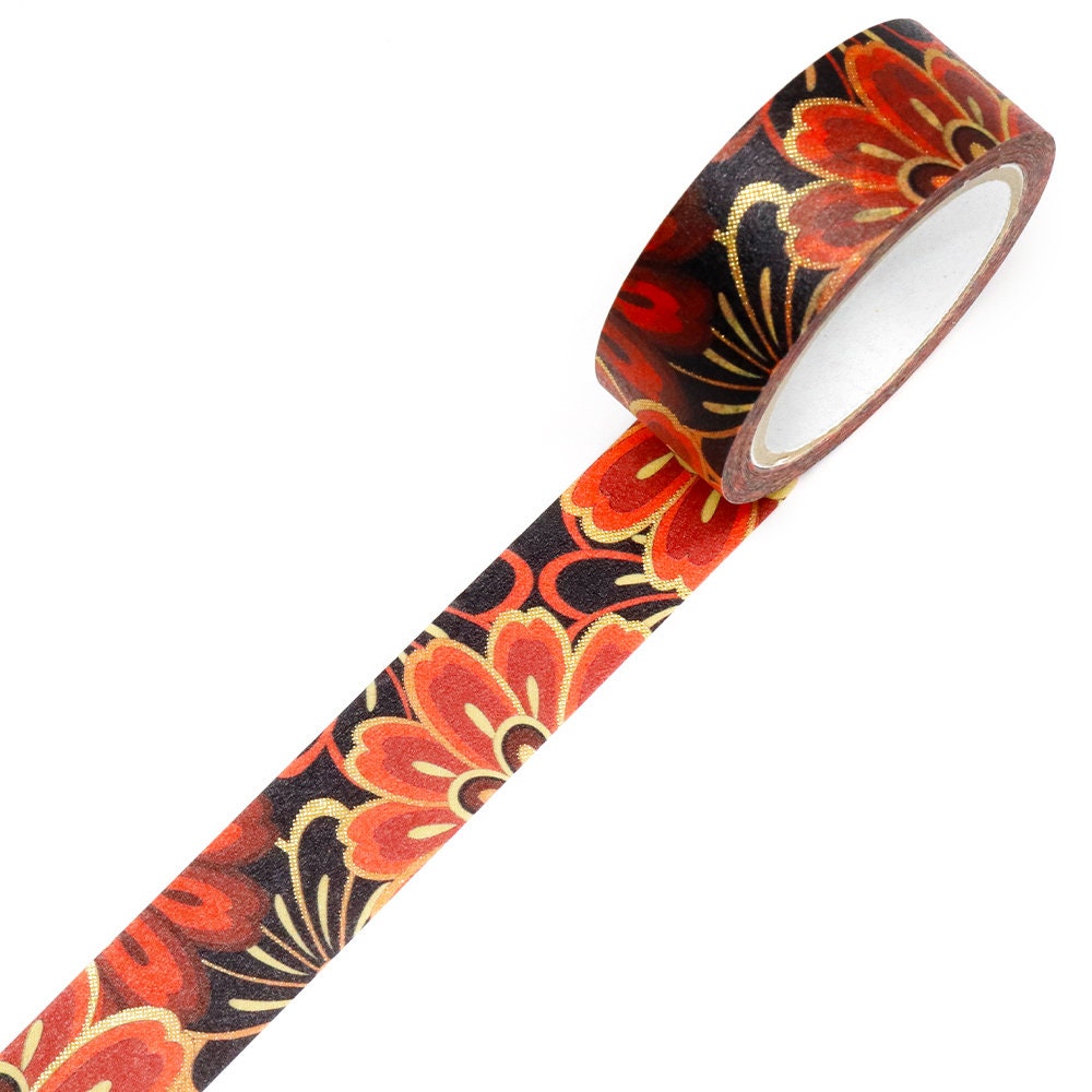 Kimono Yuu Series Gold Foil Washi Tape - Vivid Chrysanthemum