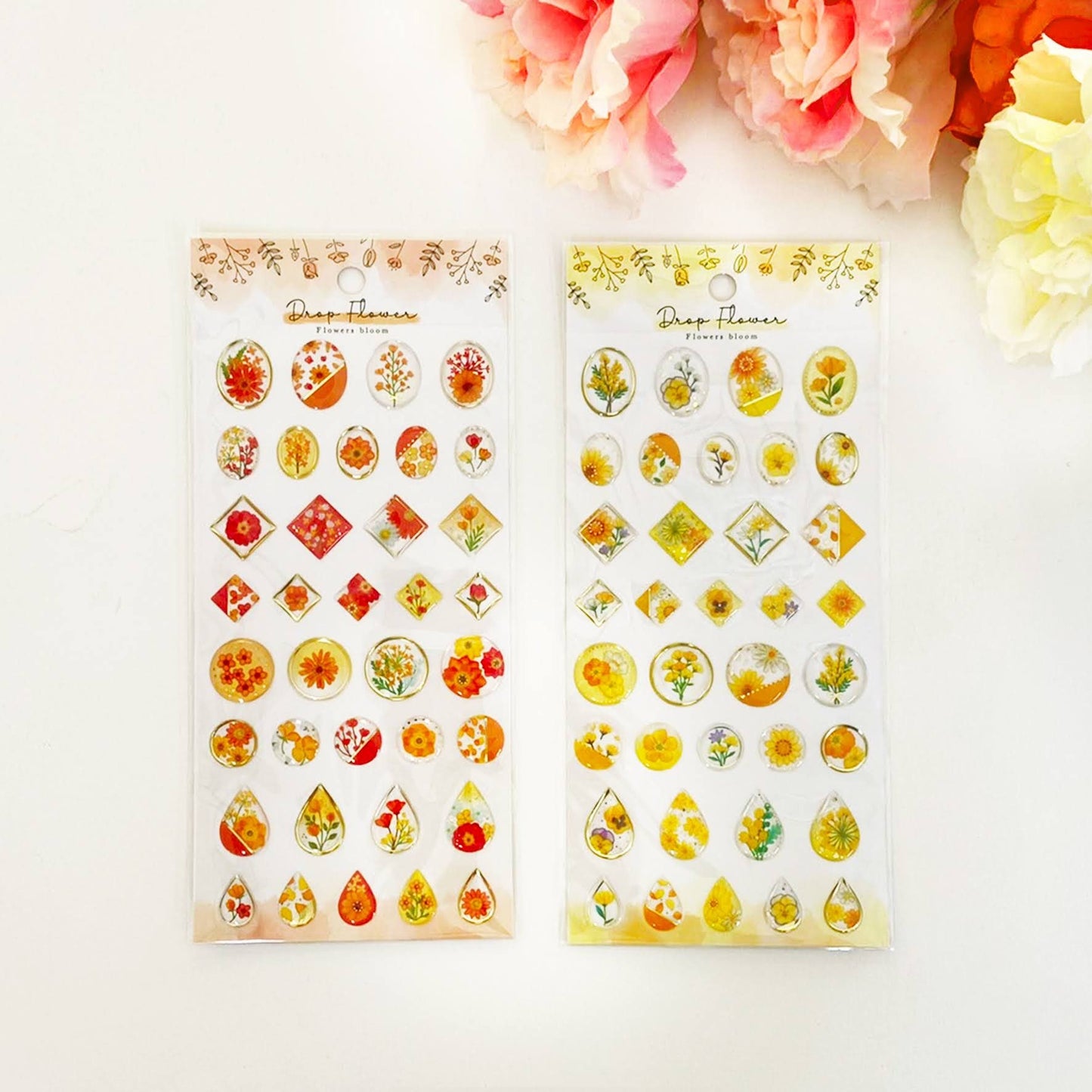 3D Drop Flower Gold Foil Sticker Series - Yellow