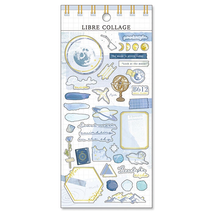 Libre Collage Gold Foil Sticker Series - Blue