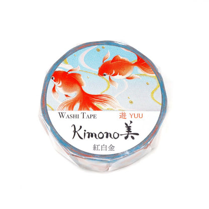 Kimono Yuu Series Gold Foil Washi Tape - RedWhite Gold Fish