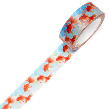 Kimono Yuu Series Gold Foil Washi Tape - RedWhite Gold Fish