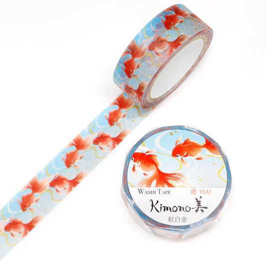 Kimono Yuu Series Gold Foil Washi Tape - RedWhite Gold Fish