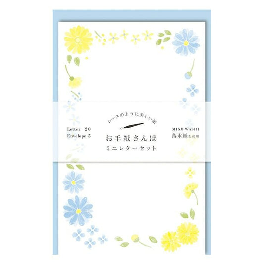 Walking Series Japanese Washi Letter Writing Set - Blue Yellow Flower