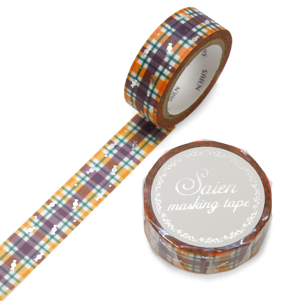 Saien Limited Autumn Series Foil Series Silver Foil Washi Tape  - Hollowen Checked