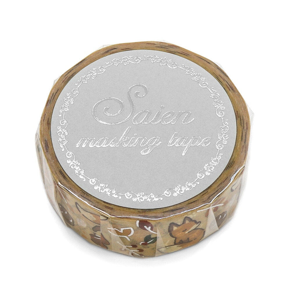 Saien Limited Autumn Series Foil Series Silver Foil Washi Tape  - Fox and Fallen Leaves